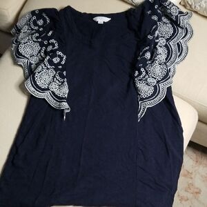 Navy Blue Embroidered Women's Top